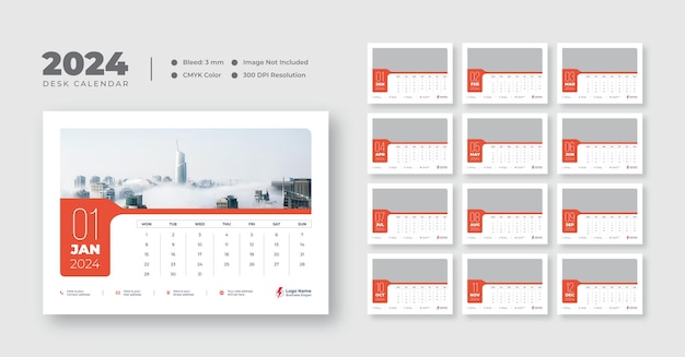 Modern and minimal Desk Calendar Template 2024