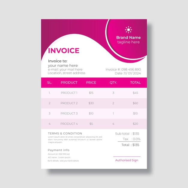 Modern minimal invoice design vector template