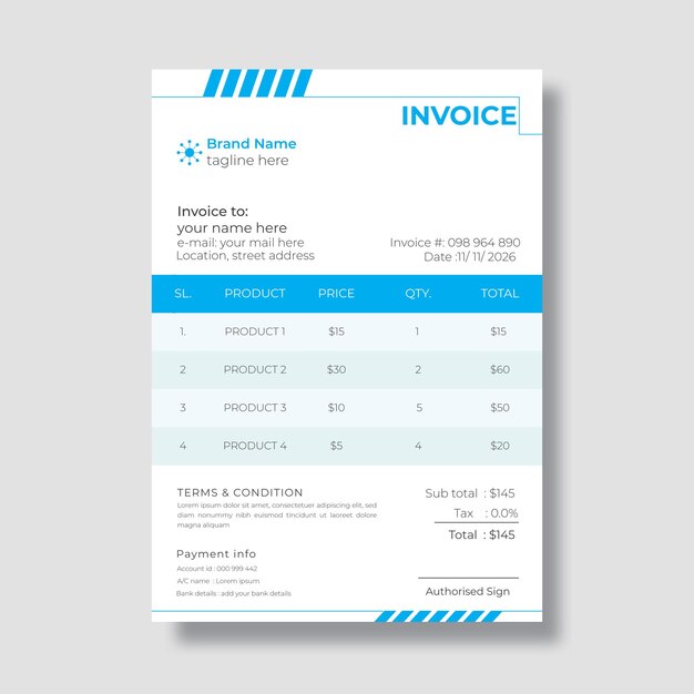 Modern minimal invoice design vector template