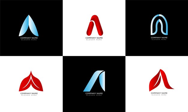 Vector modern minimal letter a logo collection with black and white background