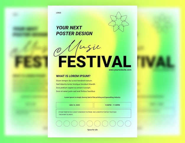 modern and minimal music festival poster with abstract gradient shape