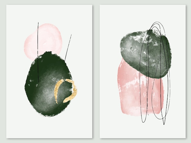 Vector modern minimal posters with abstract watercolor shapes