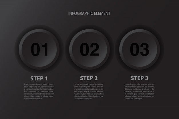 Vector modern minimal three steps black buttons infographics design element for business presentation.