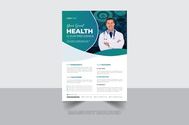 Modern minimalist a4 medical healthcare flyer and dental clinic advertising leaflet template