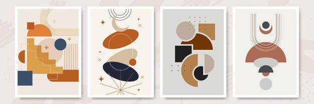 Modern minimalist abstract aesthetic illustrations with geometric shapes Contemporary wall decor Collection of creative artistic posters