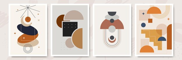 Modern minimalist abstract aesthetic illustrations with geometric shapes Contemporary wall decor Collection of creative artistic posters