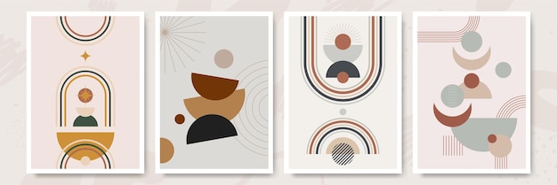 Modern minimalist abstract aesthetic illustrations with geometric shapes contemporary wall decor collection of creative artistic posters