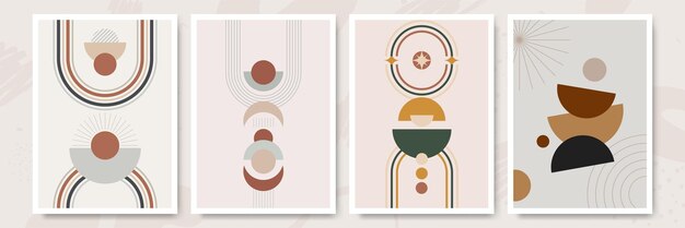 Illustrazioni estetiche astratte moderne e minimaliste con forme geometriche decorazioni murali contemporanee collezione di poster artistici creativi