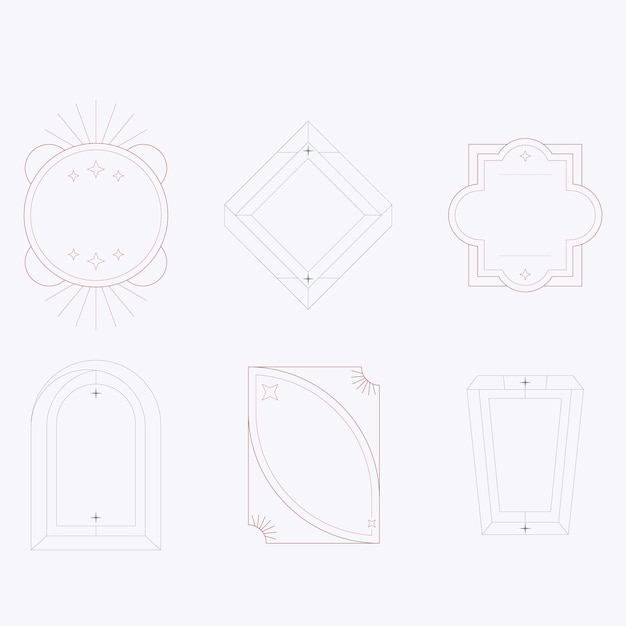 modern minimalist aesthetic line elements set with trendy linear frames with stars arch frames geo