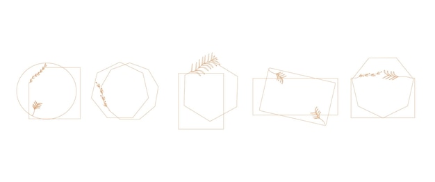 Modern minimalist aesthetic line elements trendy geometric frames Hand drawn round line border