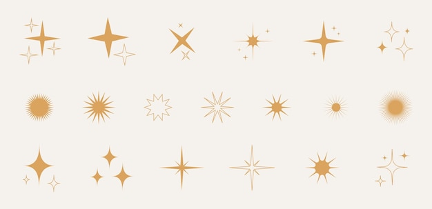 Vector modern minimalist aesthetic line elements trendy linear frames with stars geometric forms