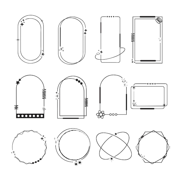 Vector modern minimalist aesthetic line frame elements trendy linear frames with stars angeometric forms