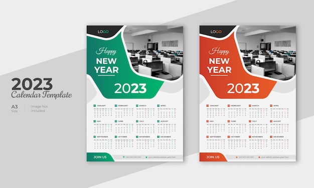 Modern Minimalist corporate new year one page wall calendar design for new year 2023