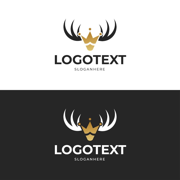 Vettore icona moderna e minimalista dei cervi e design del logo combinato dell'icona del re con il modello del logo deerking