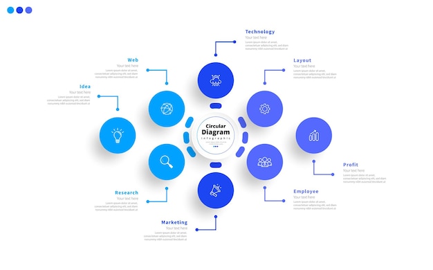 modern minimalist elegant clean circular 8 steps editable diagram infographic design template vector