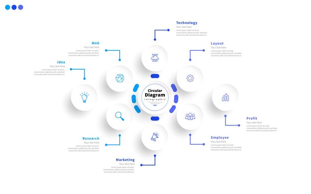 modern minimalist elegant clean circular 8 steps editable diagram infographic design template vector