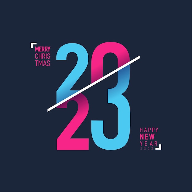 Biglietto di buon anno moderno e minimalista per il 2023 con i grandi numeri principali decorazioni natalizie vettoriali illustrazione di capodanno 2023 logo testo design modello celebrazione tipografia poster biglietto di auguri