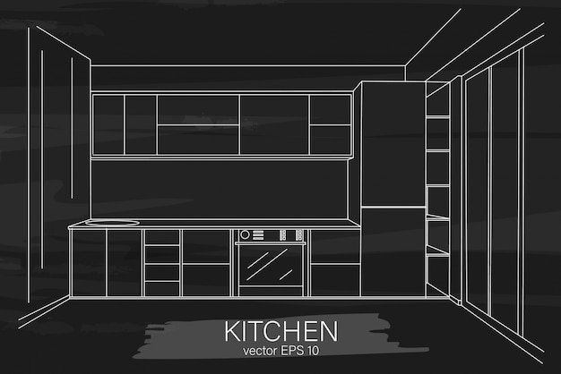 Vector modern minimalist kitchen sketch