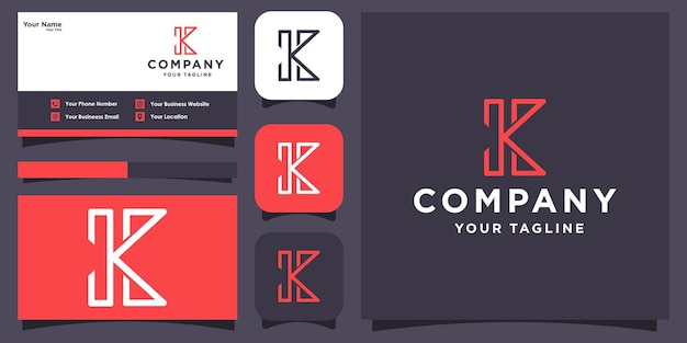 Modern minimalist line letter k logo and business card Premium Vector