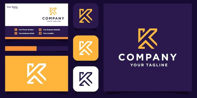 Modern minimalist line letter k logo and business card Premium Vector