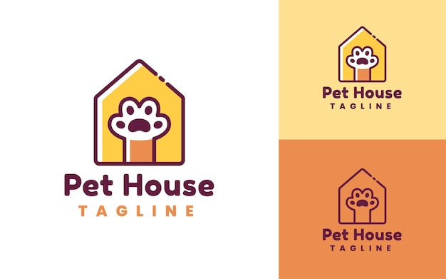 Vector modern and minimalist pet house logo pet or animal cartoon illustration in flat outline style