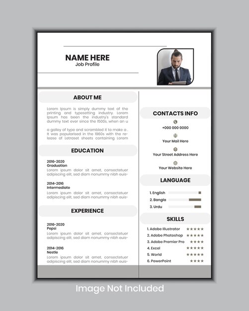 Vector modern and minimalist resume or cv template