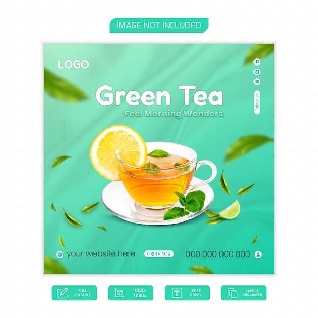 Vector modern and minimalist spacial tea social media post design template