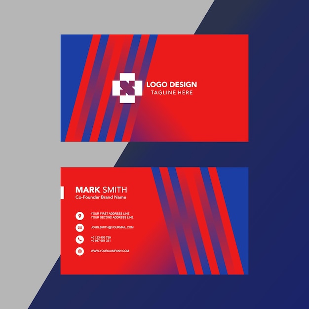 Вектор Современный минималистский стиль сине-красная визитная карточка стационарная бесплатные векторы