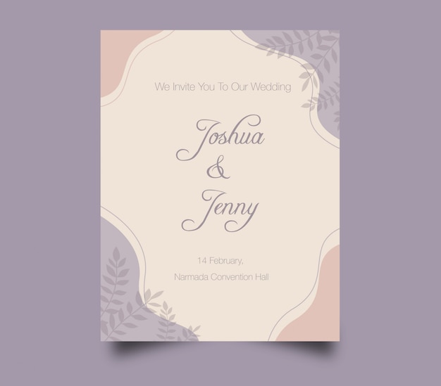 Modern minimalistic line art floral wedding invitation template design