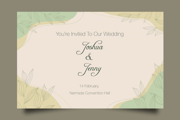 Modern minimalistic line art floral wedding invitation template design