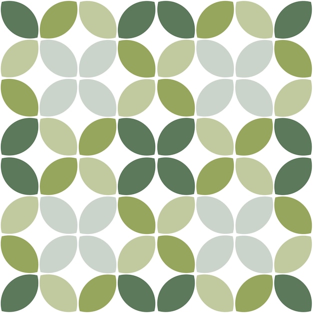 Vector modern minimalistisch geometrisch naadloos patroon afgeronde vormen bladeren in groen kleurenschema op een witte achtergrond