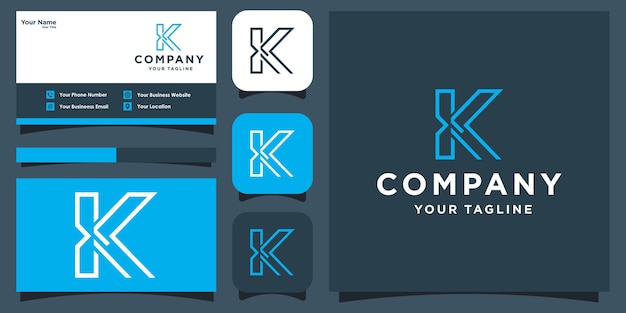 Modern minimalistisch lijnletter k-logo en visitekaartje Premium Vector