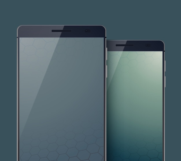 Vector modern mobile design concept with two stylish black smartphones on gray