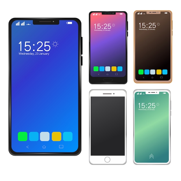 Vettore set di mockup di smartphone mobili moderni.