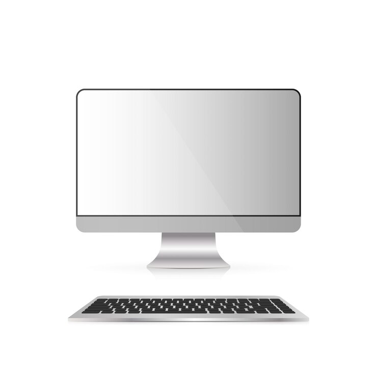 Vector modern monitor with keyboard isolated on a white background.