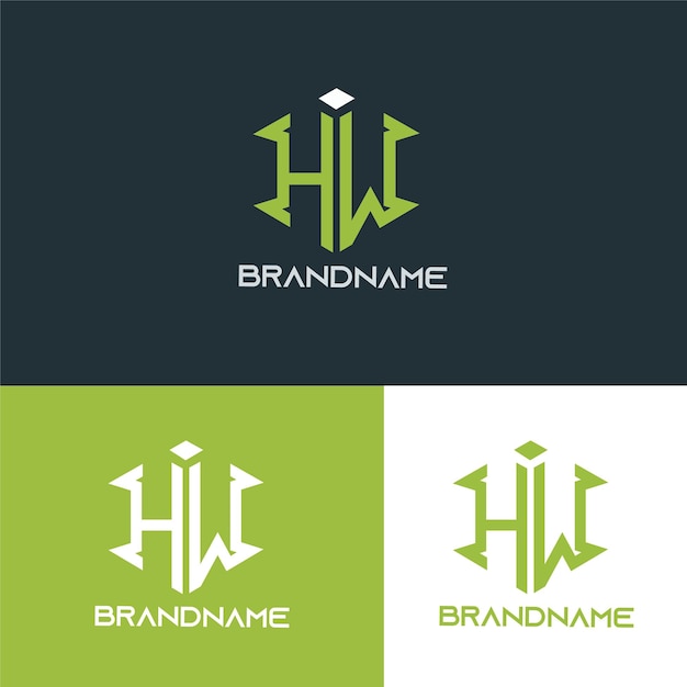 モダンなモノグラム頭文字 hw ロゴ デザイン テンプレート