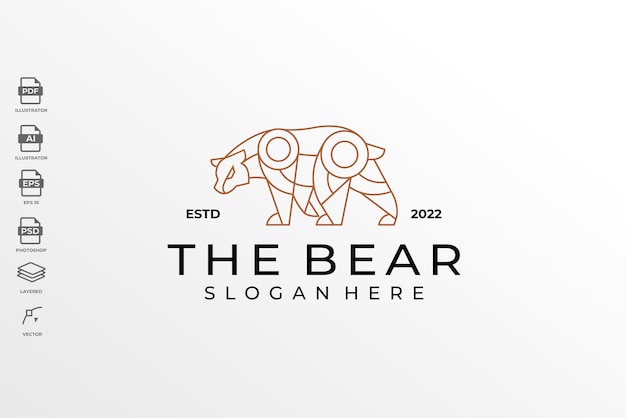 Modern monoline lineart grizzly bear logo design template illustration tattoo wallpaper art