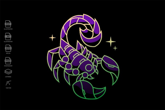 Moderno monoline lineart zodiaco scorpione logo design modello illustrazione tattoo wallpaper art
