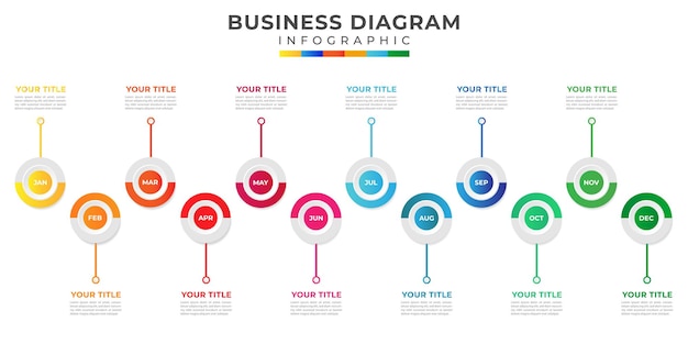 Vector modern monthly timeline diagram with circle map concept