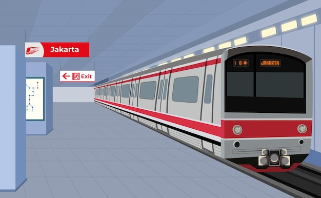 지하철 역 에 있는 현대 MRT 자카르타 열차