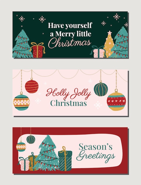 Modern multicolor christmas holiday illustration banner posts for invitations posters