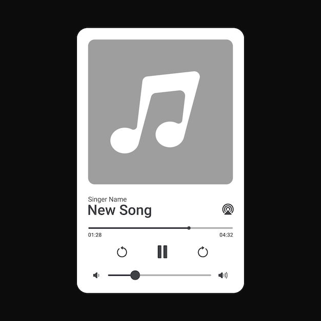 Modern music player app interface template design of a smartphone with transparent background