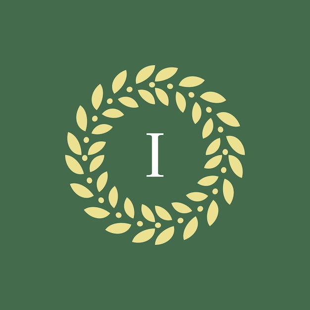 Vector modern and natural letter i green leaves floral logo