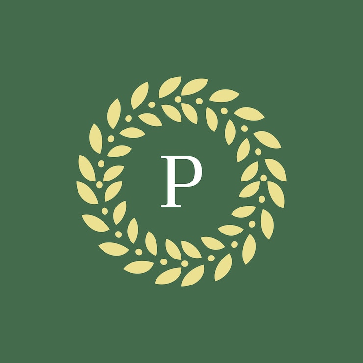 Vector 현대적이고 자연스러운 편지 p 녹색 잎 꽃 로고