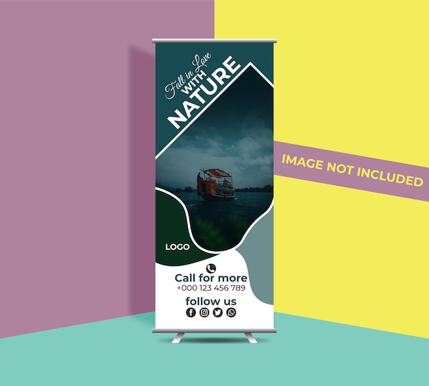 Vettore design moderno e naturale di banner roll up per viaggi design di banner roll up per agenzia di viaggi