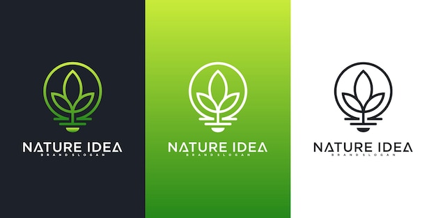 Modern nature idea logo design with unique combined bulb and leaf Premium Vektor