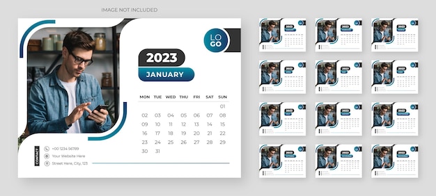 Modello moderno di calendario da tavolo per il nuovo anno 2023