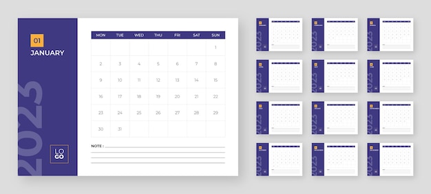 Modern new year 2023 desk calendar template