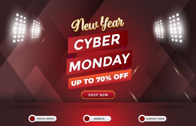 Modern new year cyber monday template banner with blank space for product sale with abstract gradient dark red background design