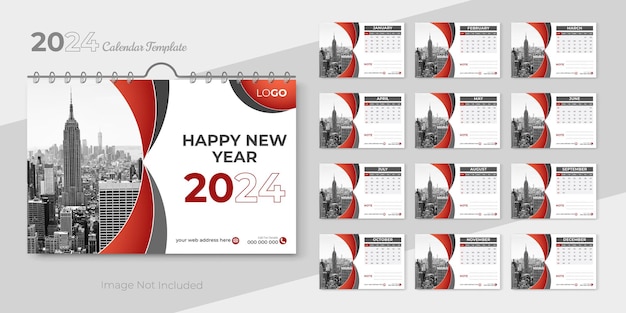 Modern new year date table 2024 desk calendar design template